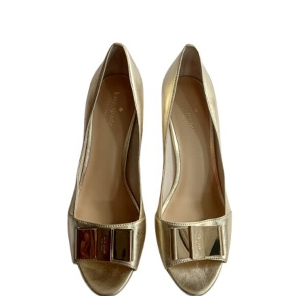 Kate Spade NY Womens Candace Open Toe Bow Wedges Gold 9M - Picture 2 of 7